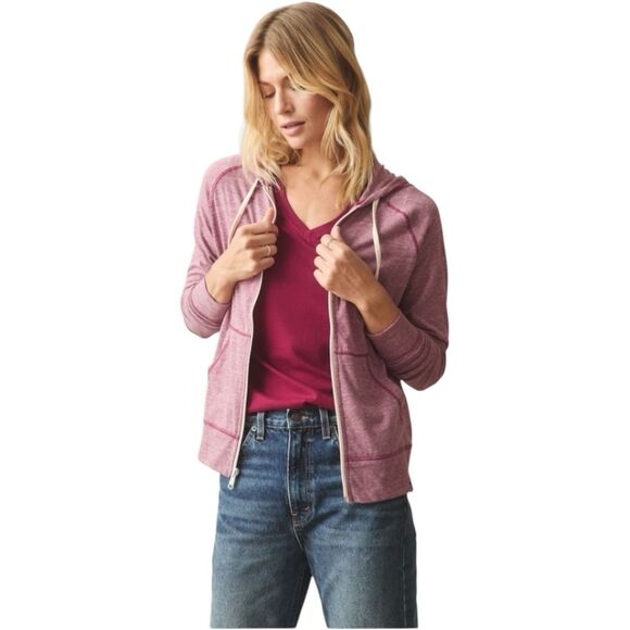 American Giant Lightweight Hoodie Womens L Bonfire Red Full Zip Sweatshirt USA - Picture 6 of 11